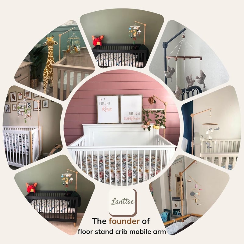 Lanttoe Wooden Floor-Standing Crib Mobile Arm Pro 61 Inches for Baby Nursery-Movable Baby Mobile Hanger with Strong Anti-Dumping Attachment-100% Natural Beech Wood-Thicker Wooden Pole-UpgradeThickened - Image 4